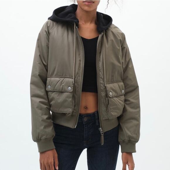 Aeropostale Hooded Bomber Jacket - Green - Large - Picture 2 of 16